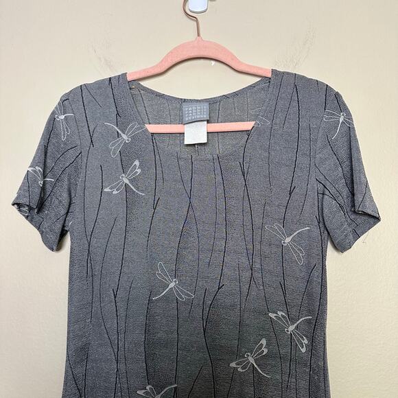 90s Vintage Rabbit Designs Gray Fairy Firefly Dress Goth Grunge Midi Slinky Sz 8 - Picture 3 of 8